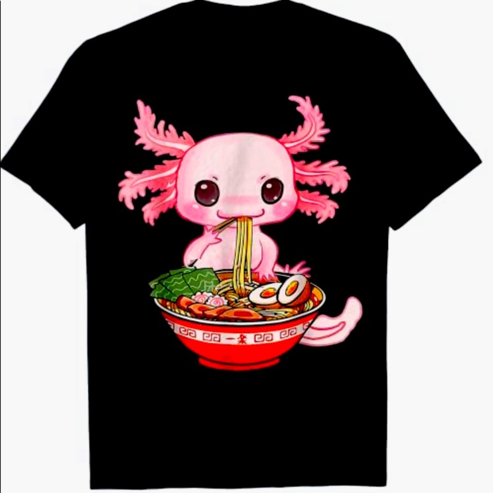 Kawaii Axolotl Eating Ramen Noodles Anime Tee